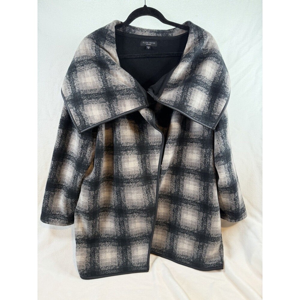 Ellen Reyes Woman 2X Plaid Fleece Wrap Coat Shawl Collar Zip Plus Size Winter